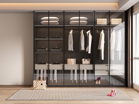 现代定制衣柜 玻璃门衣柜su模型