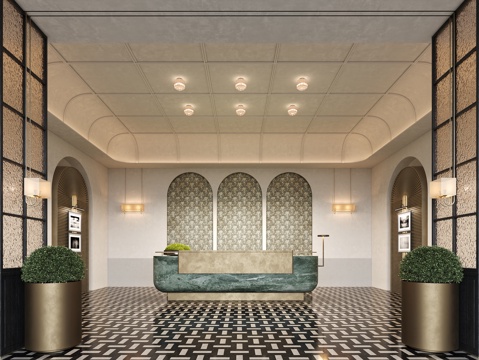 轻奢酒店大堂su模型