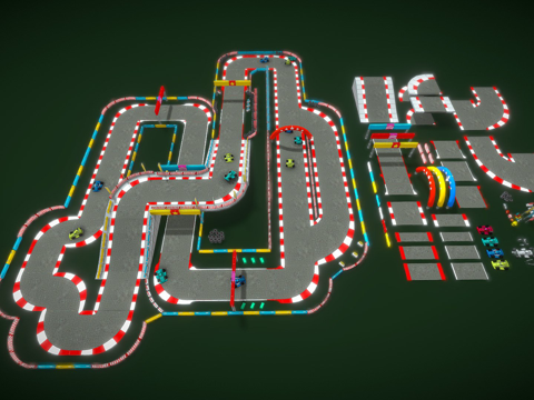 模块化低多边形赛道资产卡丁车赛车3d模型 