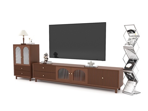  法式电视组合柜及书架3d模型 