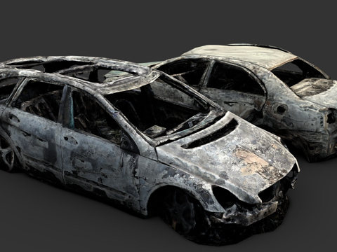  烧毁的汽车3d模型 