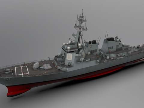  1低多边形美国海军DDG51阿利伯克号3d模型 