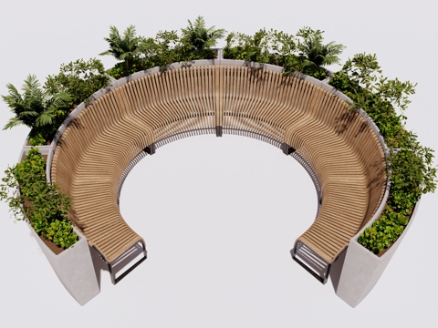 景观座椅 树池座椅 户外椅凳 弧形座椅 木椅su模型