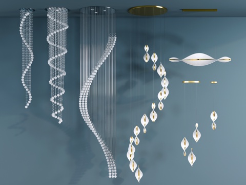 艺术吊灯 客厅吊灯 水晶吊灯 灯具组合su模型