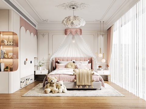  现代法式卧室女孩房小孩房3d模型 