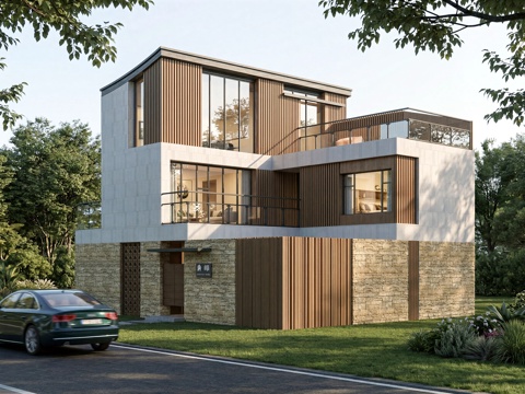 约215㎡现代自建房独栋别墅su模型