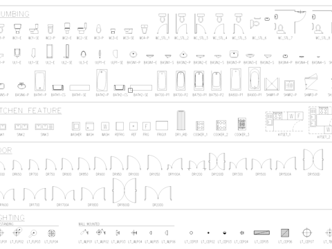  厨房卫生间门灯具室内工装综合CAD图库cad施工图 