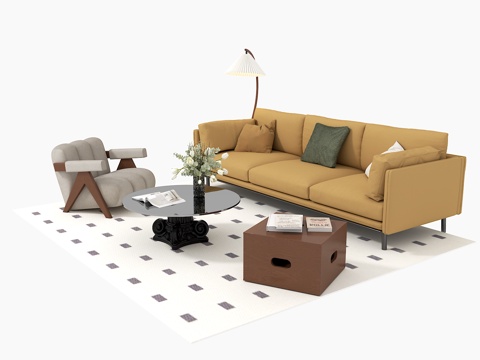  法式沙发茶几组合3d模型 