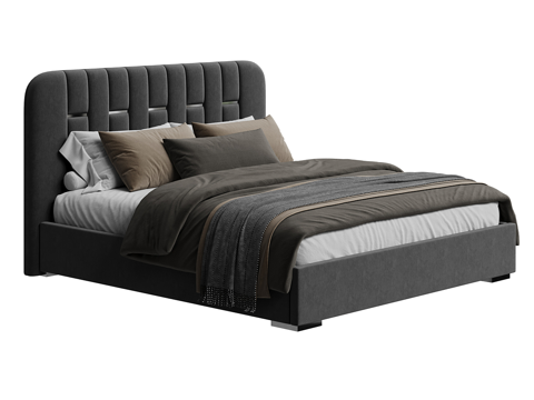  现代简约双人床 双人床 简约床 卧室床 抱枕  床垫3d模型 