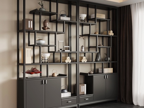 新中式博古架 现代意式博古架su模型