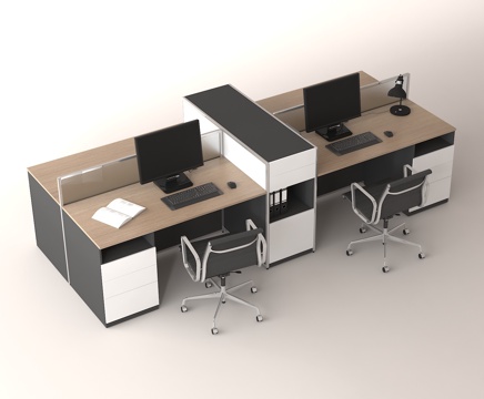  办公桌椅组合  双人办公位 现代办公家具 职员办公桌3d模型 