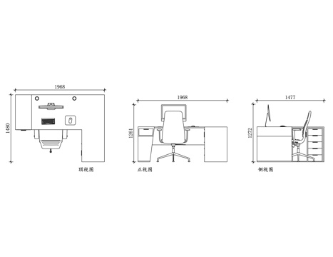L形转角办公桌 L型电脑桌 拐角办公桌 角落工作桌 L形书桌cad施工图