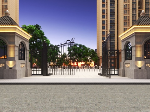  小区入户大门3d模型 