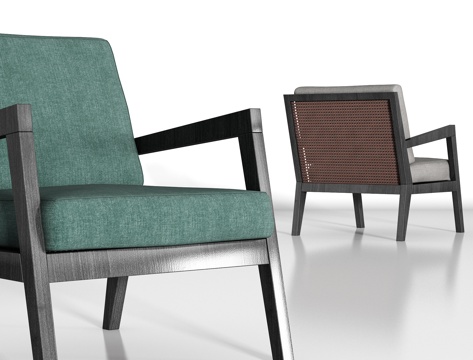  现代实木布艺单椅组合3d模型 