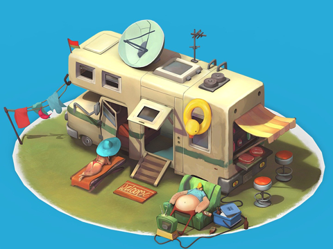  注释枢轴演示  拖车3d模型 