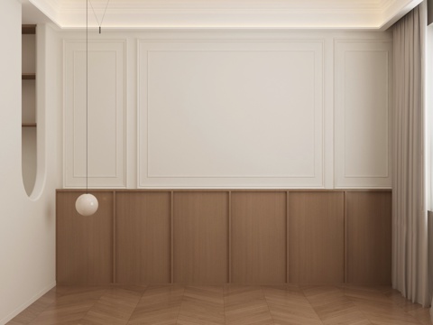  现代极简卧室背景墙 石膏线 书桌柜组合3d模型 