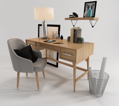  北欧书桌椅摆件3d模型 