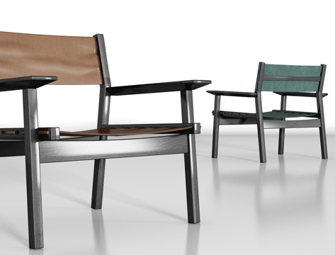  新中式实木皮革单椅组合3d模型 