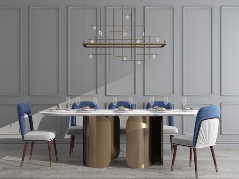  现代桌椅吊灯组合3d模型 