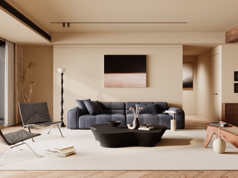  中古风客厅 沙发茶几组合3d模型 