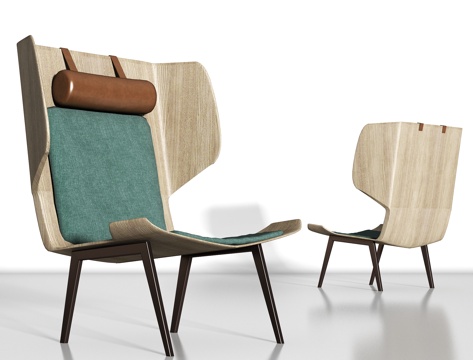  现代金属实木布艺单椅组合3d模型 