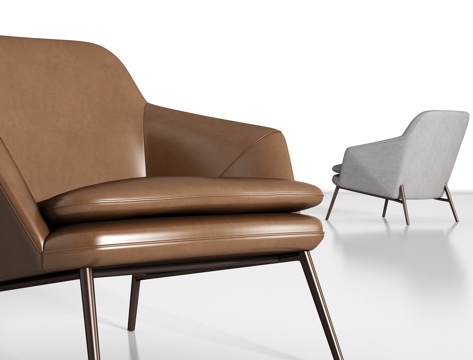  现代金属皮革单椅组合3d模型 