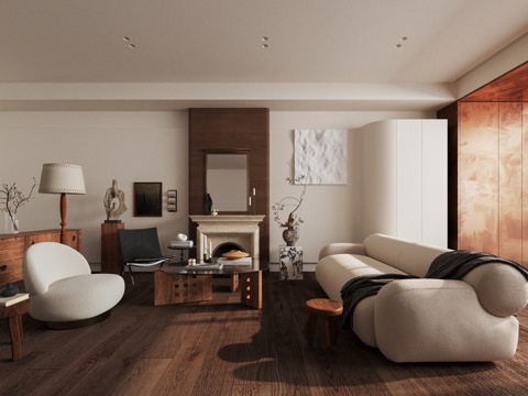  中古风客厅 沙发茶几组合3d模型 