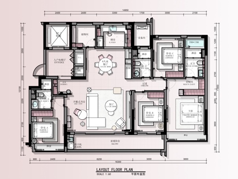 173㎡四居室大平层全套施工图   CAD家装施工图   样cad施工图