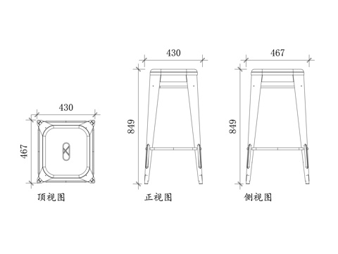  Tolix 吧凳 Tolix高脚凳 金属吧凳 工业风吧凳cad施工图 