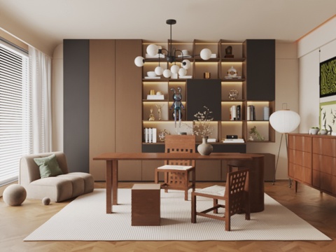  中古风书房3d模型 