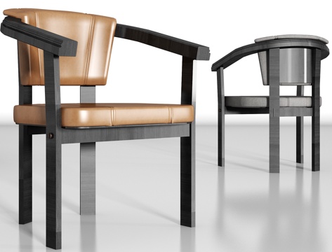  新中式实木皮革单椅组合3d模型 