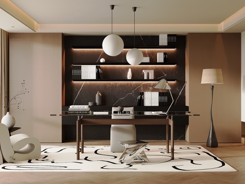  现代书房3d模型 