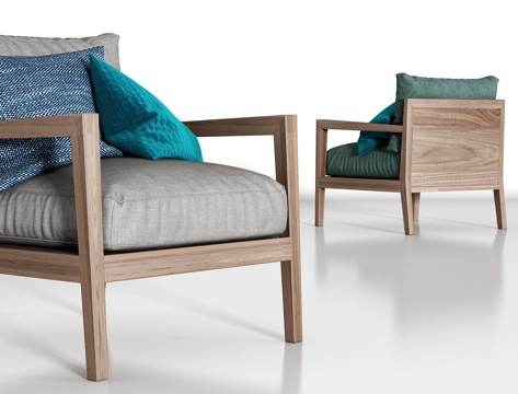  新中式实木布艺单椅枕头组合3d模型 