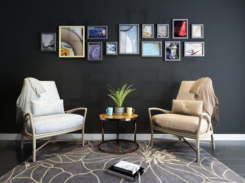  北欧布艺休闲椅 照片墙 地毯 挂画3d模型 