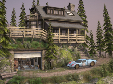  DAE立体  森林独行侠与赛车3d模型 