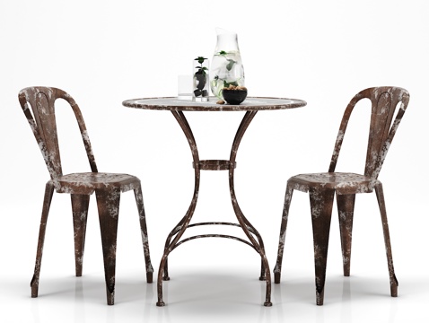  工业风 休闲餐桌 椅子 食物 摆件组合3d模型 