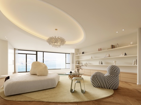  奶油风客餐厅 干区3d模型 