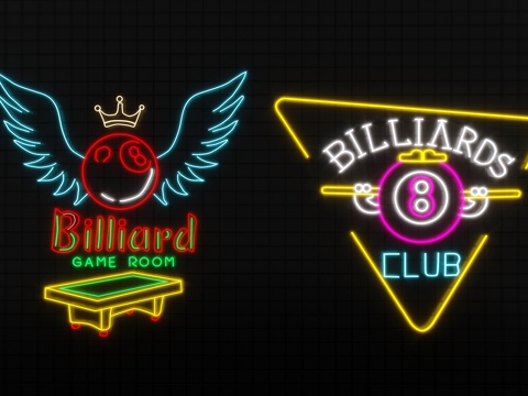 台球厅霓虹灯 霓虹灯su模型