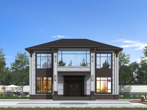  自建房别墅 中式别墅3d模型 