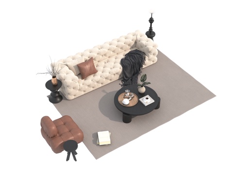  中古风沙发茶几组合3d模型 