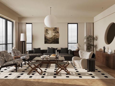  中古风客厅3d模型 