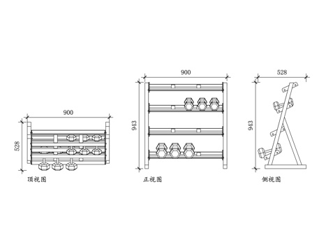 4层哑铃机架 四层哑铃架 哑铃收纳架 健身房哑铃架 商用哑铃cad施工图