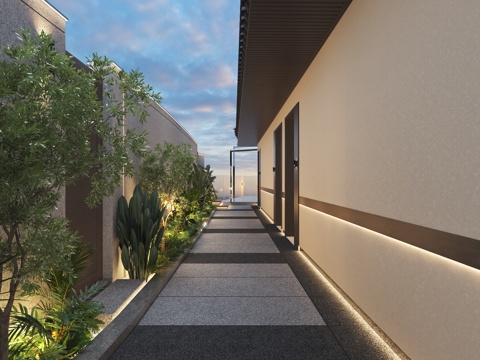  现代屋顶花园酒店走廊3d模型 