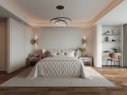  现代法式卧室3d模型 