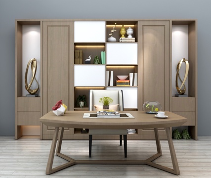  现代书桌椅书柜3d模型 