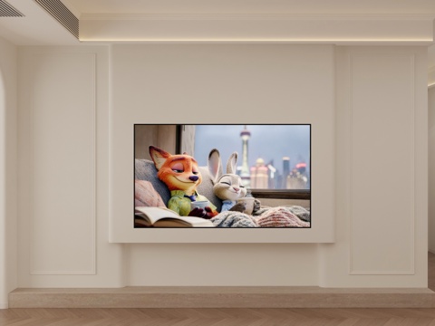  现代奶油电视背景墙 电视机3d模型 