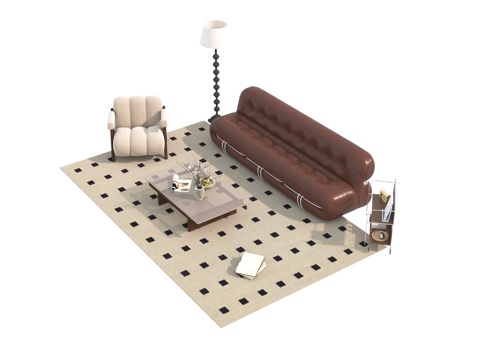  中古风沙发茶几组合3d模型 