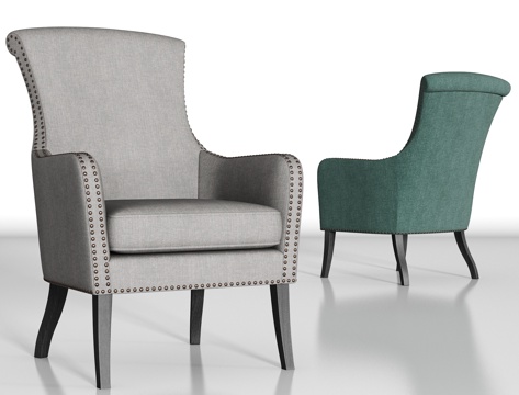  简欧实木布艺单椅组合3d模型 