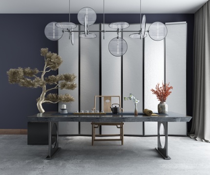  新中式书法书房3d模型 