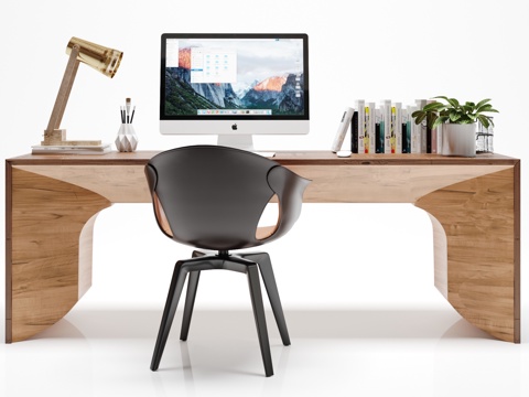  现代办公桌 椅子 电脑 摆件组合3d模型 